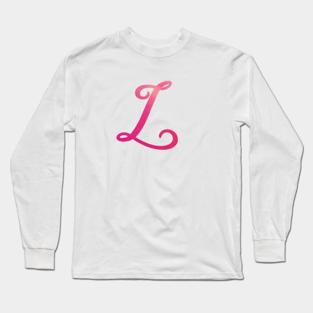 Letter L Monogram, Pink Color Personalized Design Long Sleeve T-Shirt by Star58